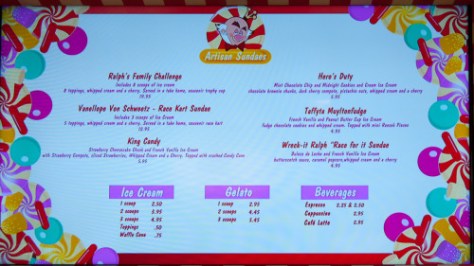 Vanellope's Sweets and Treast Menu